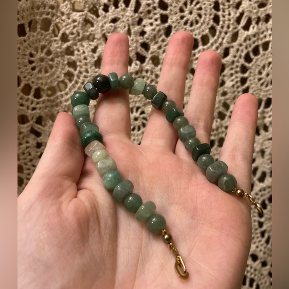 Green Variety Semi-Precious Stone Bracelet with Gold Clasp - Picture 7 of 8